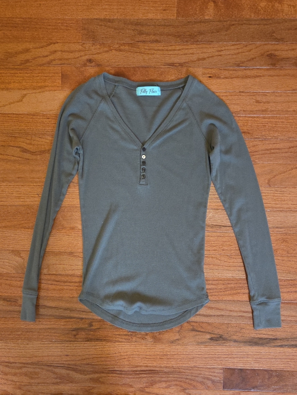 Filly Flair Olive Green Long Sleeve Henley Top